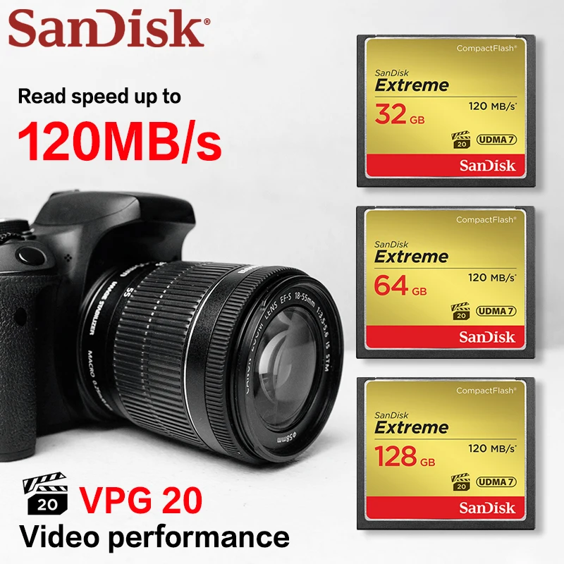 SanDisk Extreme CompactFlash Memory Card CF Card for Camera 32GB 64GB 128GB Original Storage Card for Canon Nikon