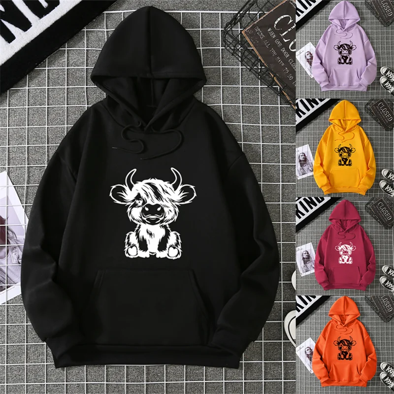 

Осень-зима 2025 г., свободный крой, повседневный свитшот с принтом, кофты с коровьим принтом для женщин, кофты с коровой для женщин, Sudaderas De Mujeres