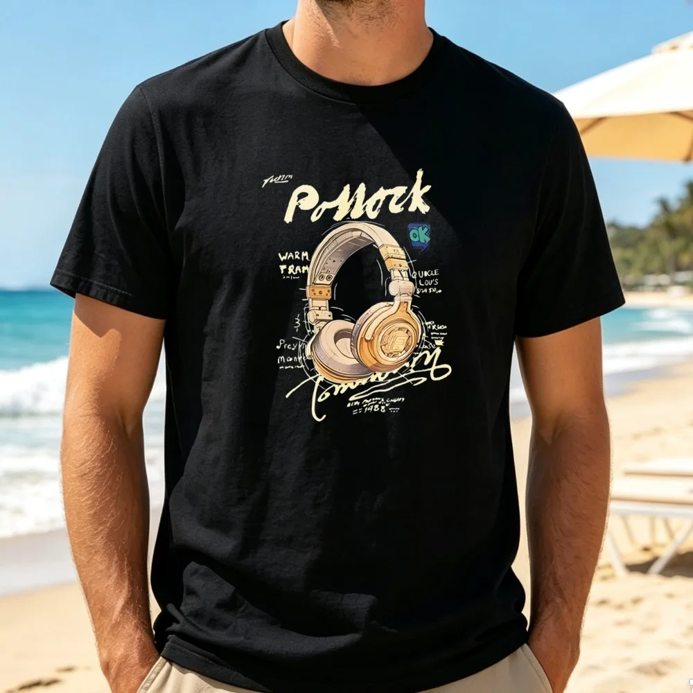 Vintage Headphone Graphic T Shirt Hand Drawn Sketch Music Headset originality printed T-shirt Hipster Novelty Trend men clothing