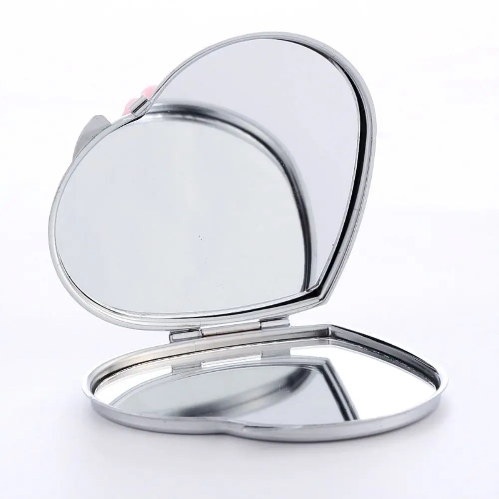 Miroir de poche en forme de cœur en métal pour femme, mini nœud papillon, fleur, chat en cristal exquis, taille de voyage