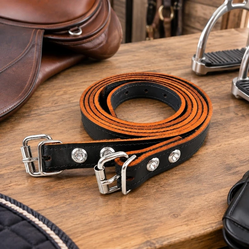 Adjustable Leather Horse Equipment Strap with Multiple Fastener Positions, Leather Outer Layer, Textile and Stitched 69HD