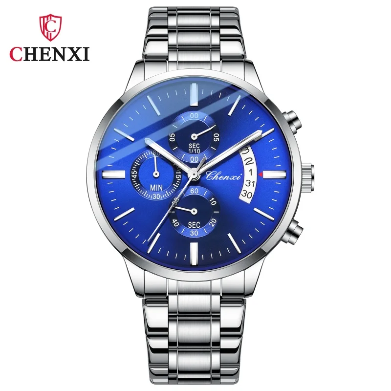 

CHENXI 907X модные кварцевые часы для мужчин, многофункциональный спортивный календарь, водостойкий ремешок из нержавеющей стали, светящиеся повседневные часы