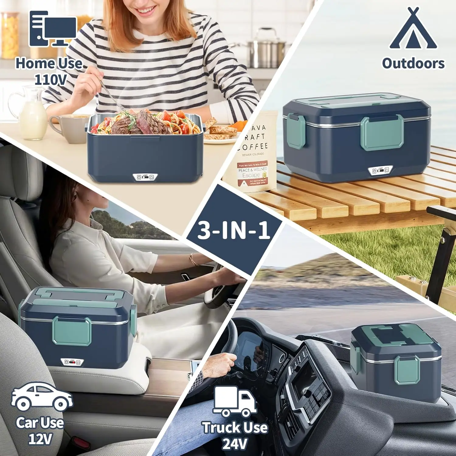 صندوق غداء كهربائي ساخن 100 وات 2.5 لتر محمول للبالغين 12 فولت/24 فولت/110 فولت شاحنة سيارة مكتب المنزل #6