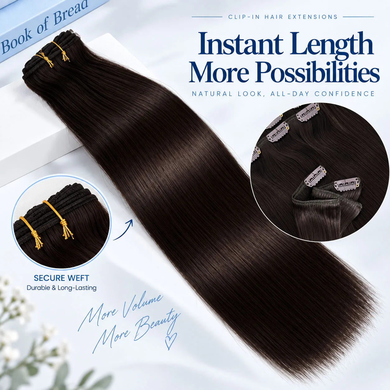 Brown Clip in Hair Extensions 100% Real Human Hair Extensions Easy to Wear Clip Ins for Women Natural Human Hair 22 inch 120g 7 Pcs #2 Dark Brown