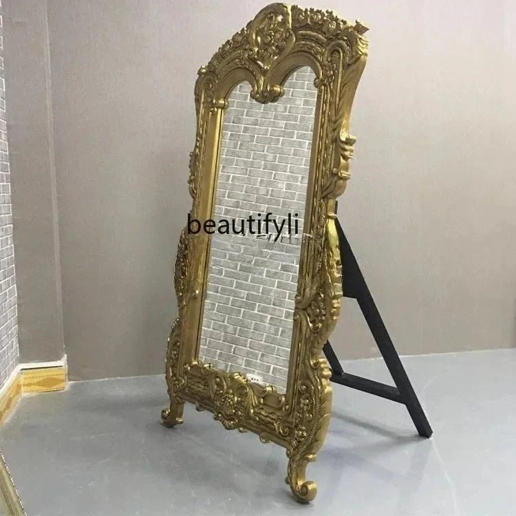 

Full body mirror European carved three-dimensional fitting floor mirror extra large mirror living room
