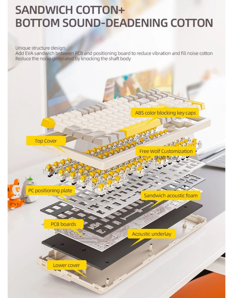 Imagem -06 - Teclado Mecânico sem Fio Português Hot Swap 100 Teclas 100 Layout Russo Espanhol Coreano Árabe Teclado Mecânico bt Connect K96