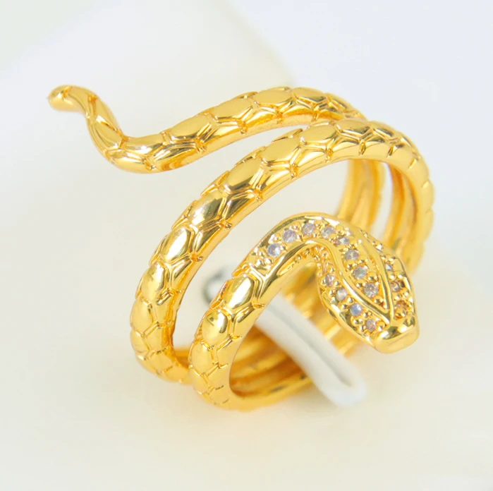 Hip-Hop Zirkonia Offene Schlangenringe 21k Vergoldet Arabische Mode CZ Tier-Ring Italienischer Damen Event Party Punk Schmuck Geschenke – Detail 6