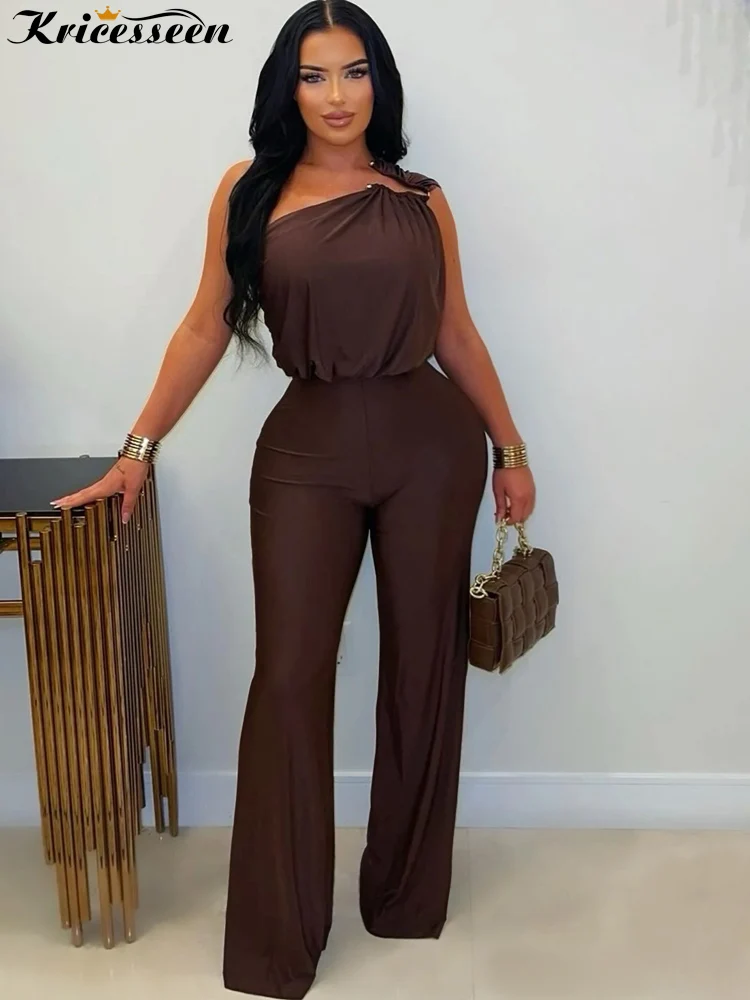 

Kricesseen Pefect Комбинезоны с широкими штанинами и пряжкой на одно плечо, цельные наряды для женщин без рукавов