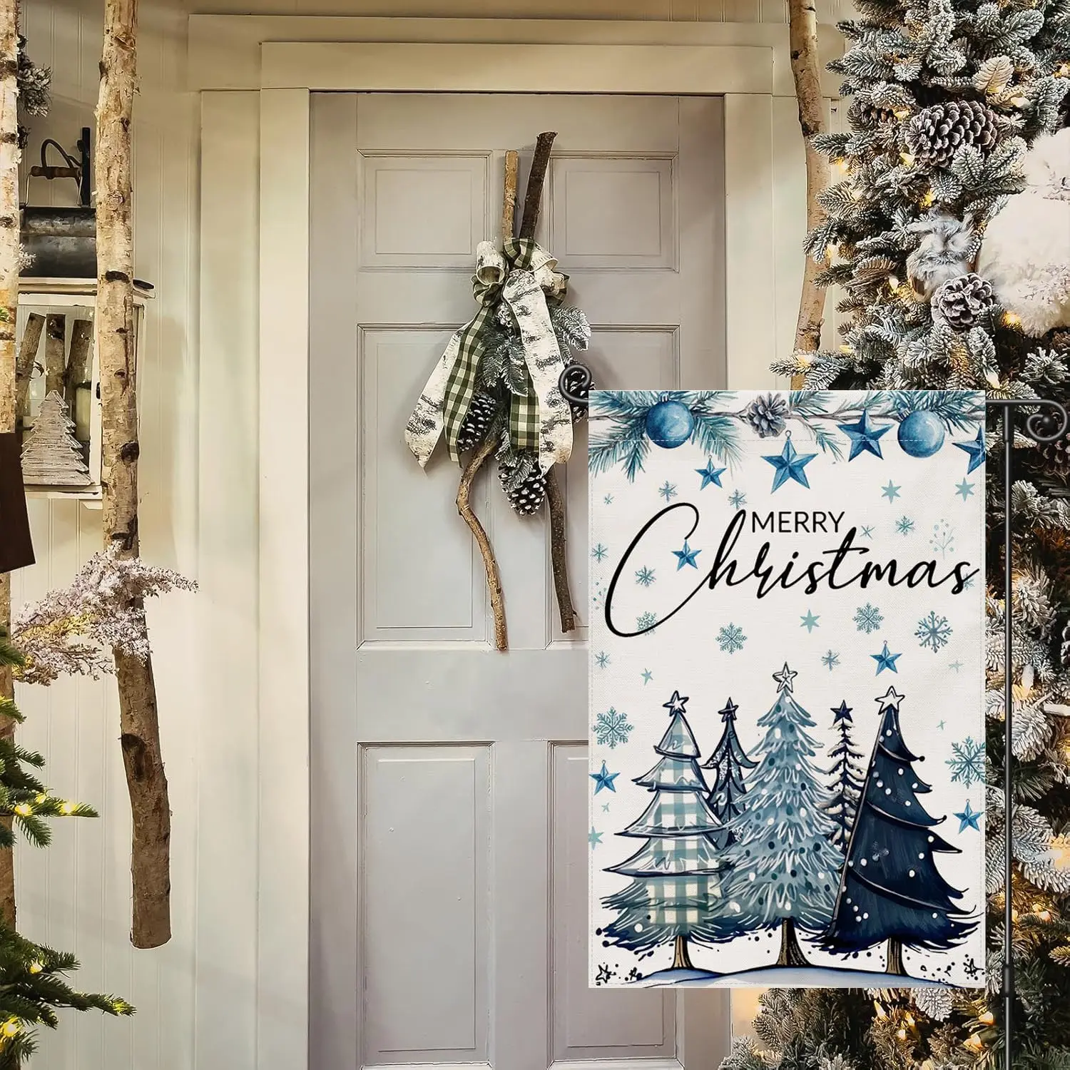 Christmas Garden Flag 12x18 inches double-sided outdoor, Buffalo Grid Garden Flag Christmas Tree Snowflake Winter Vacation C LLG