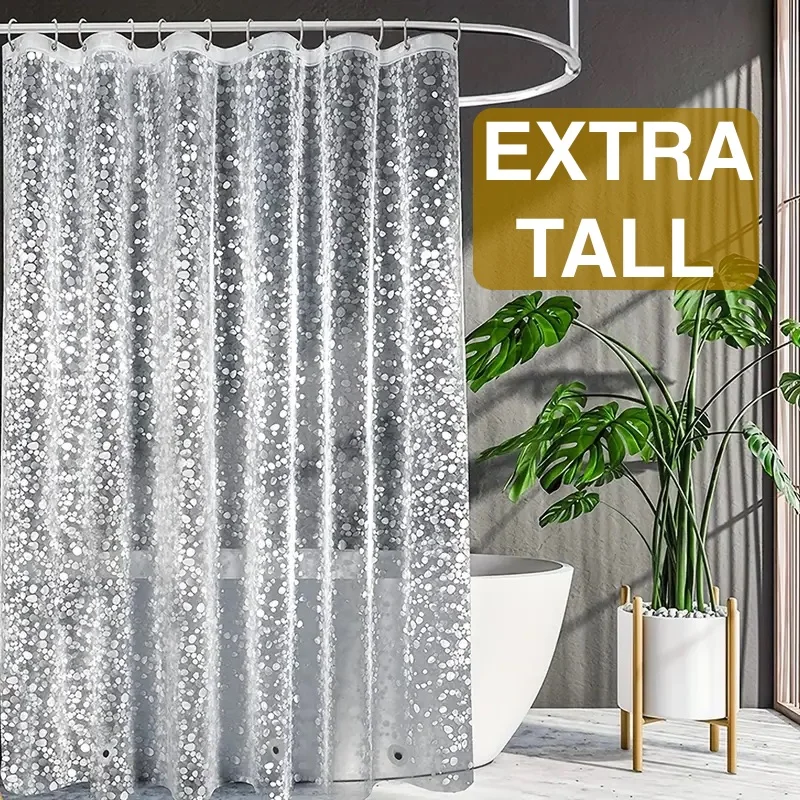 1pc Extral Long Pebble Cear Shower Curtain Liner with Magnets and Metal Grommets, Transparent Bathroom Curtain 3D Bath Curtain