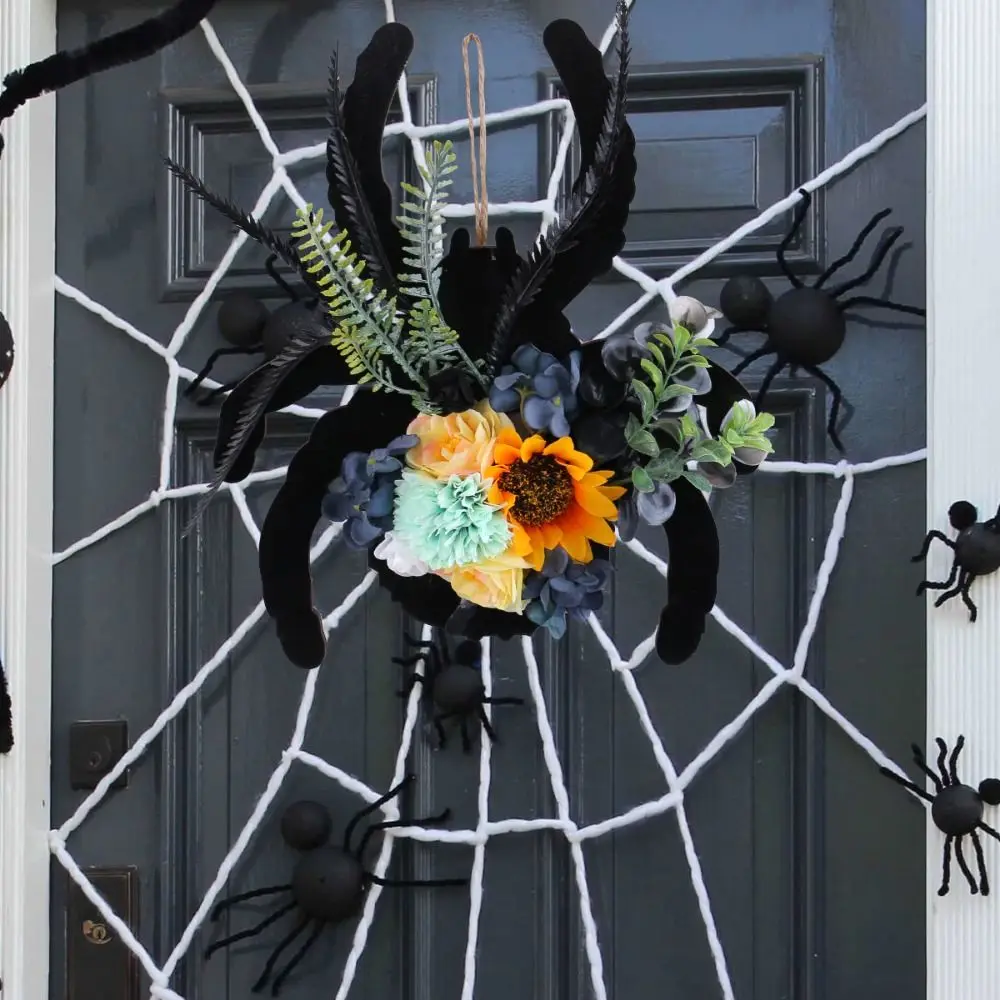 

Creative Spider Door Sign Artificial Flexible Halloween Door Decorations Wooden Spider Hanging Pendant Party Decor