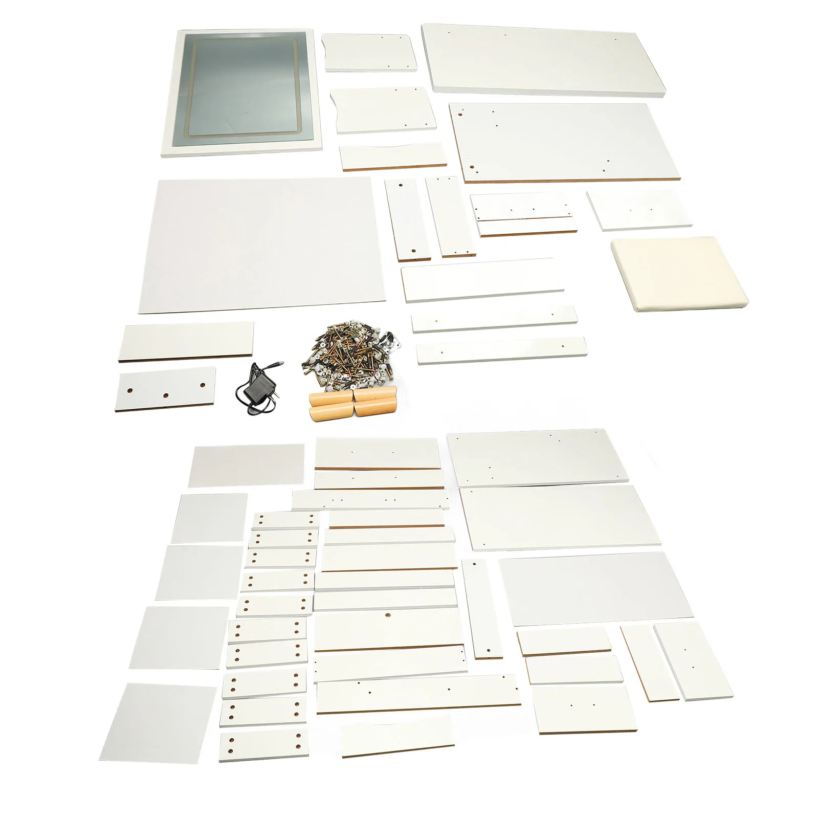 طاولة الزينة، طاولة الزينة، هيكل قوي، مرآة مضاءة، توفير المساحة، مقعد مبطن أنيق مع أرفف أدراج لغرفة النوم