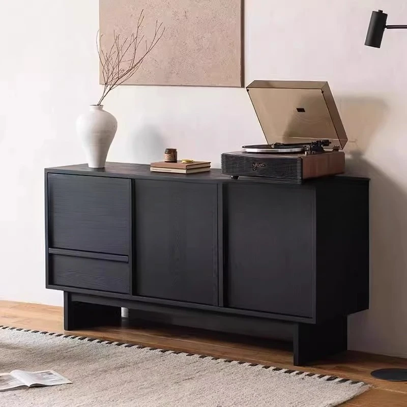 

Retro black dining side cabinet, living room against the wall storage cabinet, wabi sandy wind small apartment minimalist