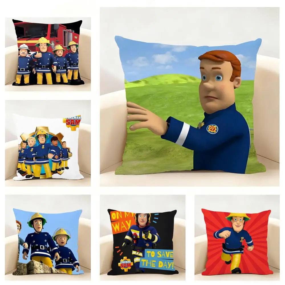 Cute Lovely Cartoon F-Fireman S-Sam Cushion Cover Linen Pillowcase Soft  for Sofa Bed Home Room Decor