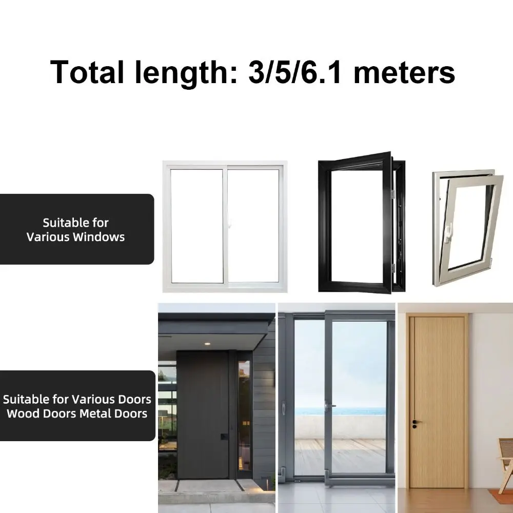 3/5/6.1m Weather Stripping Sound Insulation Filling Foam Seal Strip Windproof Soundproof Self Adhesive Weather Stripping