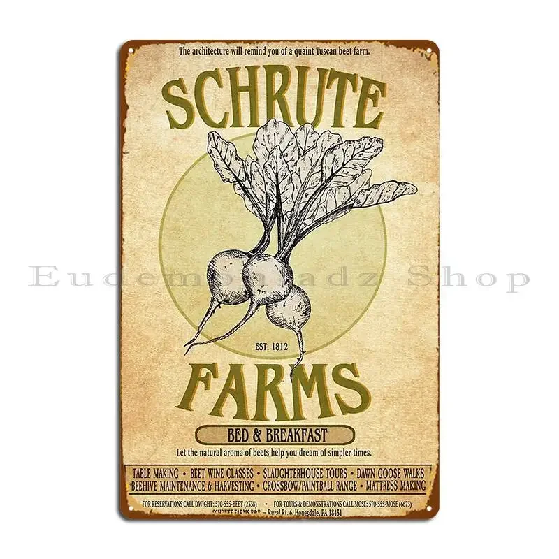 Schrute Farms Dwight Schrute علامات معدنية لغرفة المعيشة جدار حانة حانة مصمم سينما تين تسجيل ملصق