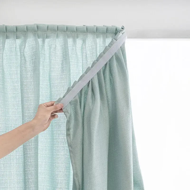 1Pc Self-Adhesive Curtain No Punching Installation Balcony Semi-Blackout Pasted Bookshelf Curtain Room Hook and Loop Fastener