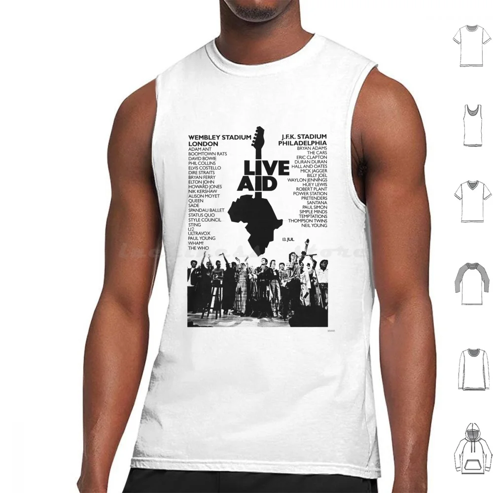 Live Aid-camisetas sin mangas con estampado de media tonalidad, Tops de algodón, Banda de Música de los años 80, artista de EE. UU., África, homenaje, clásico, Retro, wemblemas, '85