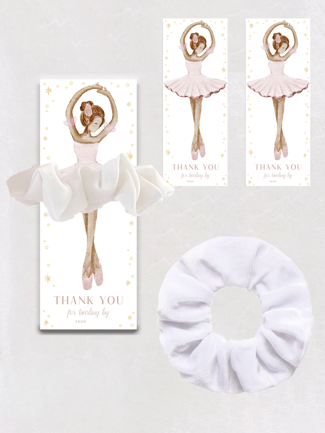 Scrunchie de bailarina con tarjeta de etiqueta, fiesta de bailarina de ballet, recuerdo de cumpleaños, tutú, lindas etiquetas de scrunchie para niñas y mujeres