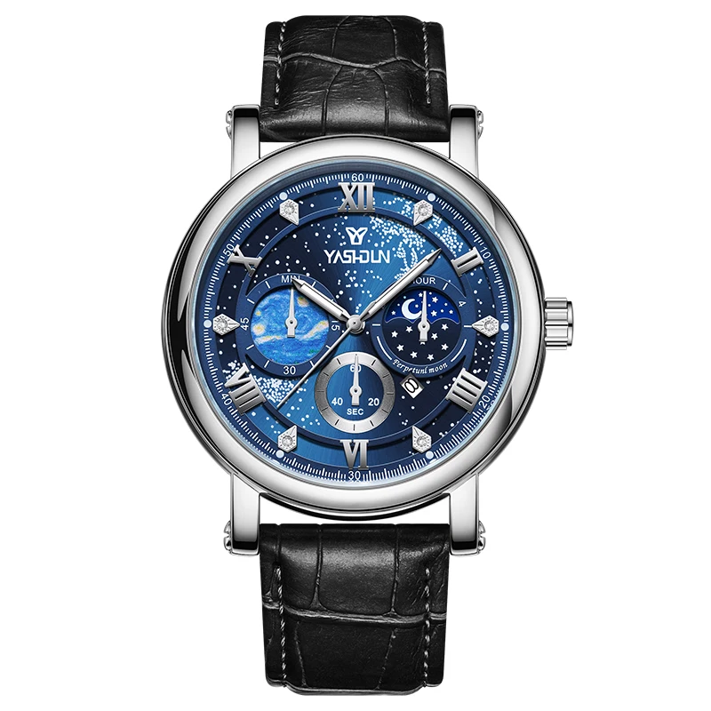 Reloj Hombre Luxury New Men's Watch Starry Sky Luminous Dial Waterproof Chronograph Watch Multi-function Quartz Wristwatches Man