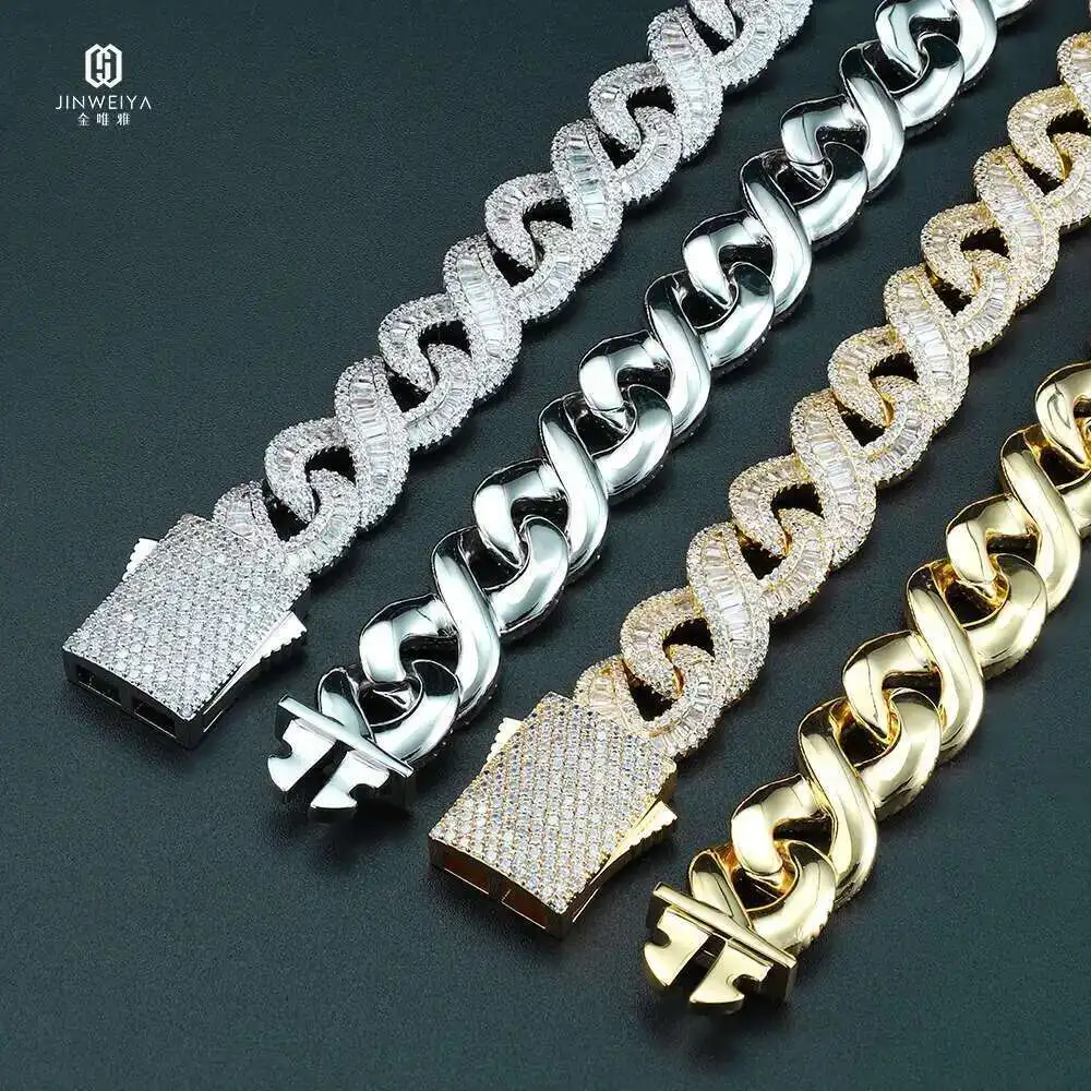 

Pass Diamond Tester Moissanite Necklace Baguette Diamond Cuban Link Chain Fashion Hip Hop Jewelry 925 Sterling Silver Cuban Link