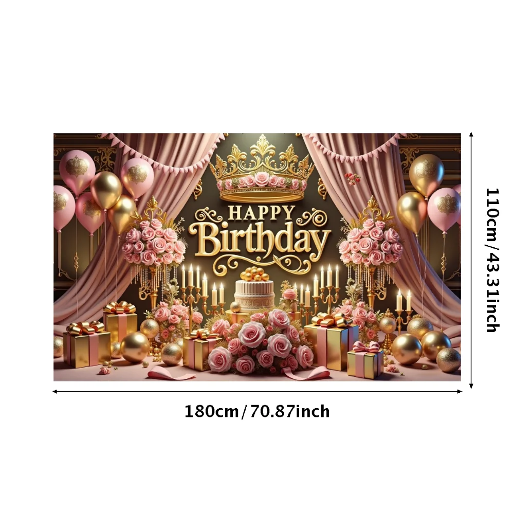 Aniversário feliz cenários festa fundo banner rosa ouro balão coroa padrão decoração do quarto cartaz suprimentos de parede
