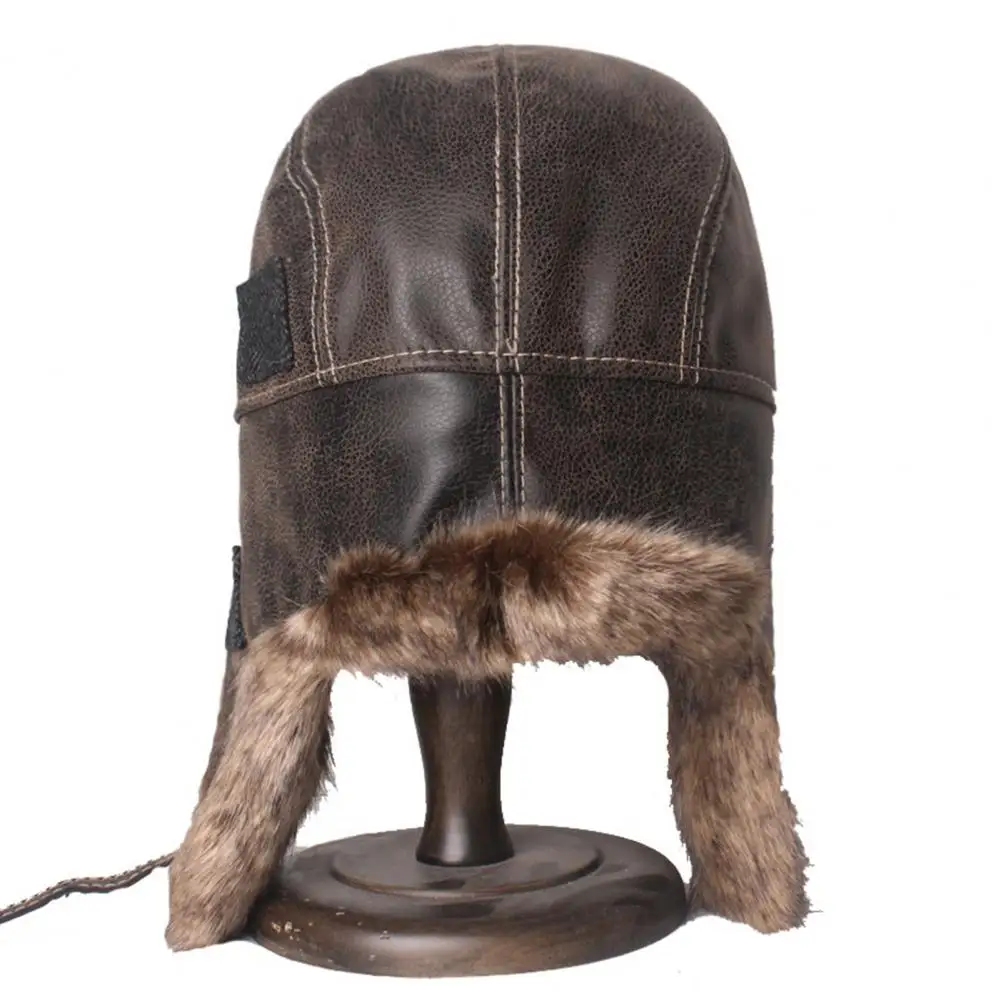 Earflap Hat Fuzzy Faux Fur Adjustable Buckle Thickened Russian Ears Leather Winter Thermal Men Trapper Hunting Cap