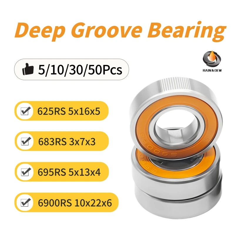 5/10/30/50Pcs Double Rubber Orange Sealed Deep Groove Ball Bearings for RC Car Fishing Reel Mini Motor 625RS 683RS 695RS 6900RS