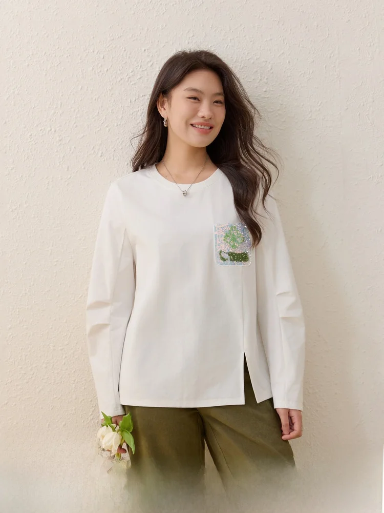 

plus Size Women's round Ne T-irt Slit Design Cotton Polyester Blend Spring Faion Casual Comfortable Fit Big Size Top