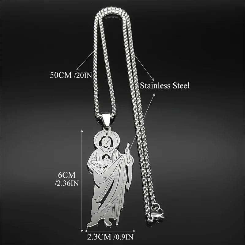 San Judas Tadeo Pendant Necklace for Men Women Stainless Steel Silver Color Saints Apostle of Jesus Chain Jewelry