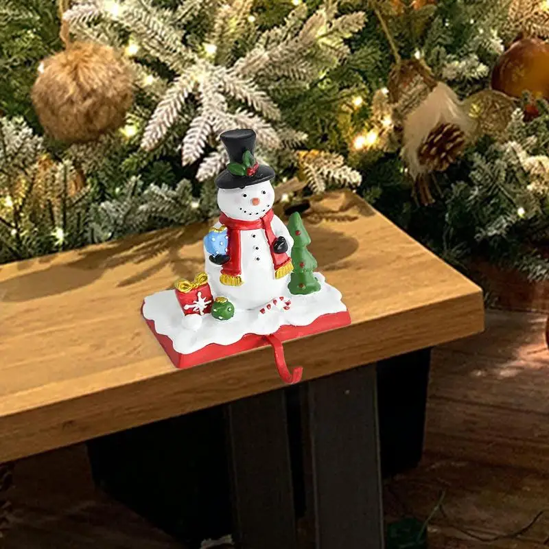 Christmas Snowman Stocking Holder Resin Santa Snowman Christmas Stockings Holders for Mantle Non-skid Mantel Christmas