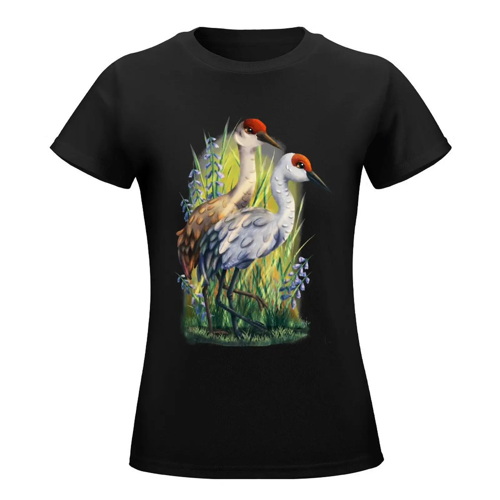Sandhill Crane Illustration T-Shirt tops vintage clothes female anime clothes t shirt dress Women