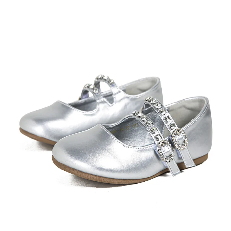 Girls Silver Mary Janes 2026 Fashion Round Toe Casual Flats Kids Performance Dress Shoes Cute Princess Pumps