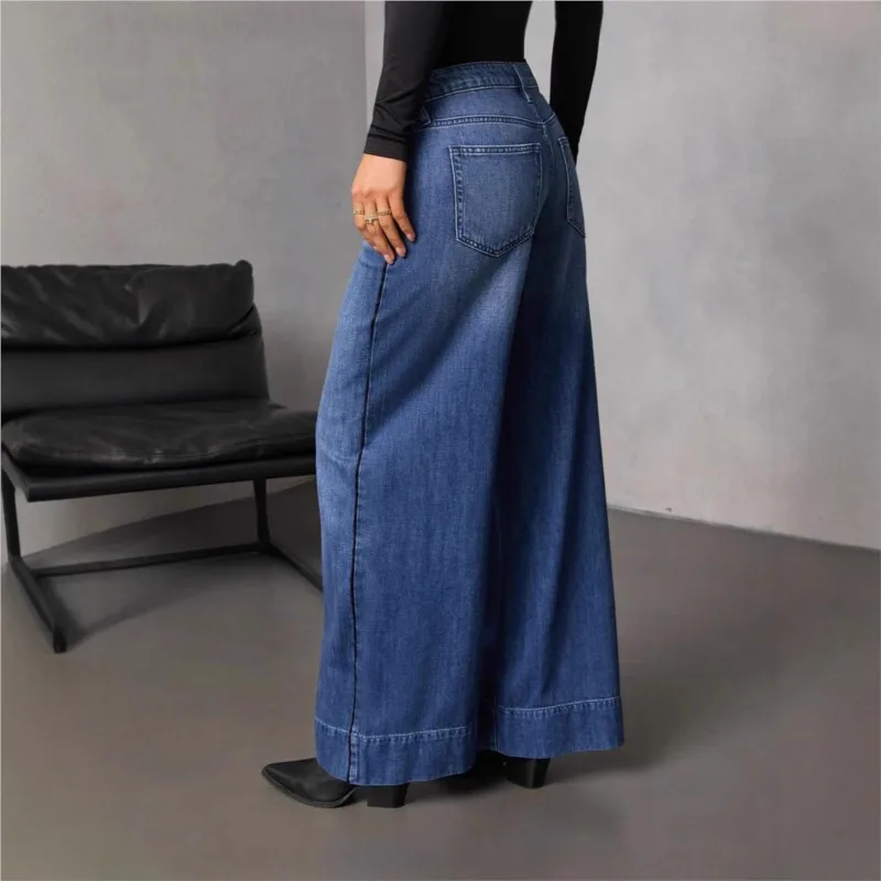 High Waist Wide Leg Jeans Slimming Women's Fashionable Straight Cut Vintage Spring Long Trousers Quality Construction