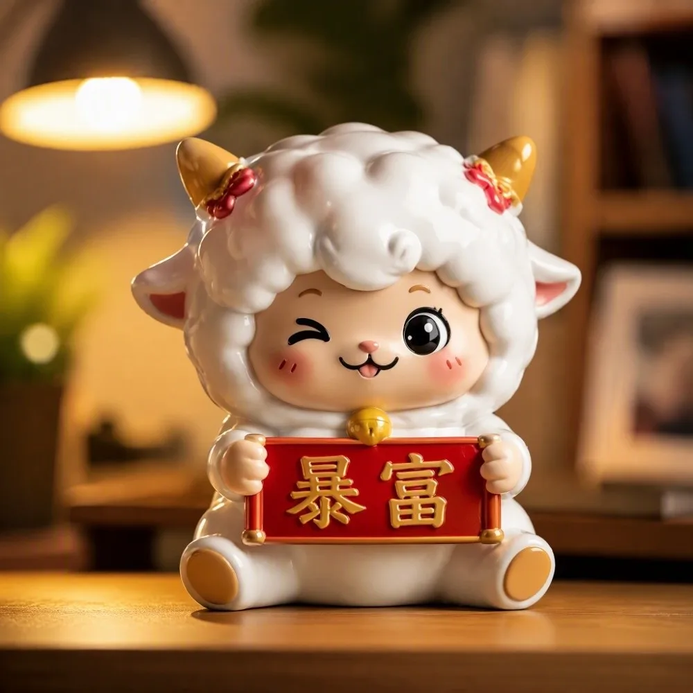 Resin Year of The Goat Ornament Cute Design Lucky Theme Zodiac Figurines Adorable Style Cartoon Mascot Ornament Spring Festival