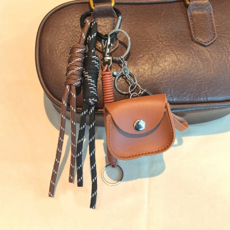 Mini Bag Braided PU Keychain With Woven Rope For Keys And Small Items Multifunctional Design