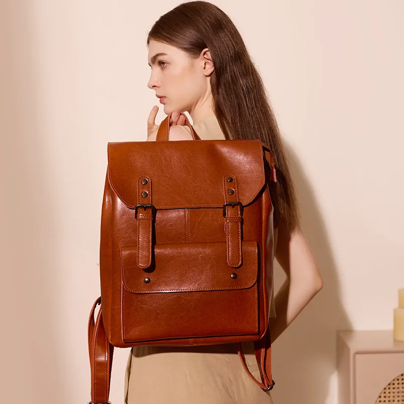 Black Backpack 100% Real Genuine Cow Leather Cowhide Women  Female First Layer Cow Leather School Book 2026 NEW SAC
