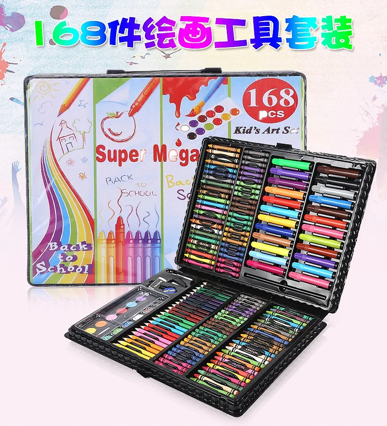 168-teiliges Kinder-Kunstset mit Wasserfarben, Stiften und Pinseln, Mal- und Zeichenset, perfektes Geschenk zum Kindertag – Detail 1