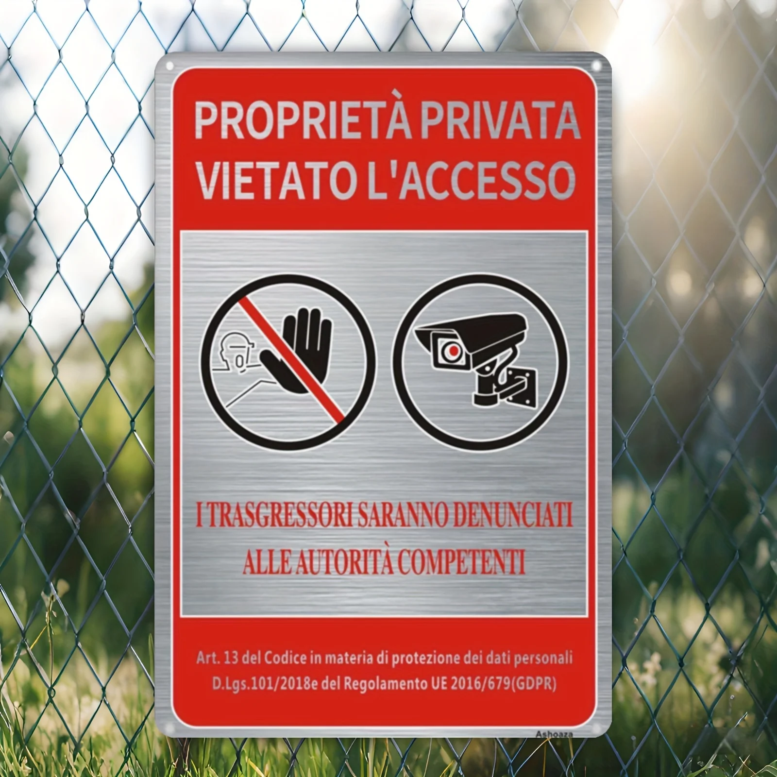 2D Flat - 2D Plane, 1pc of Reflective Waterproof Uv-Resistant Metal Sign - Private Property No Entry Warning Sign with GDPR Tips
