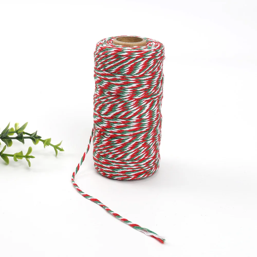 100m Cotton Cords Red Green White Tag String Rope DIY Crafts Gift Wrap Ribbon Twine Thead Wedding Christmas Decoration Supplies