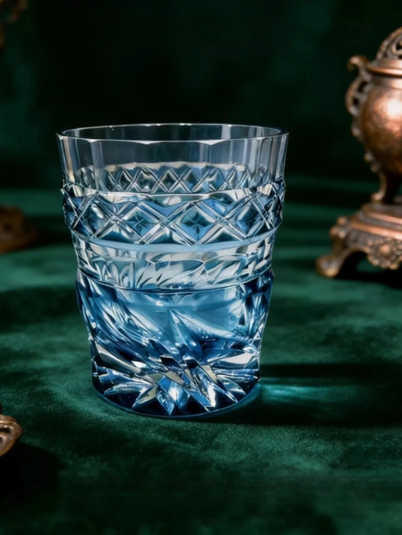 Japan Hand Carve Edo Kiriko Violet Crystal Water Drinking Glass Whiskey Snifter Brandy Cup Whisky Liquor Glasses Wooden Gift Box