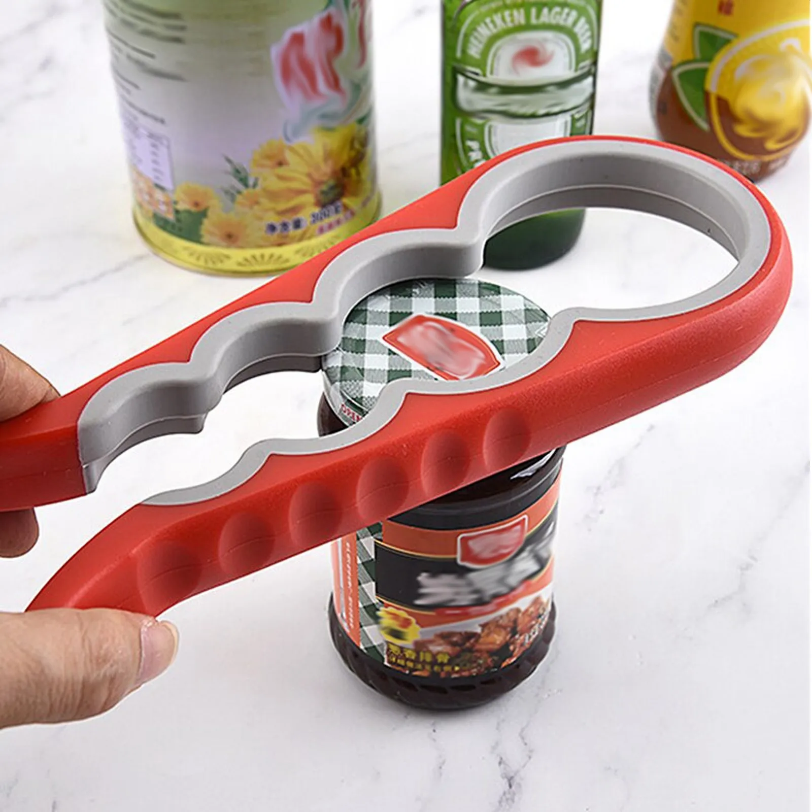 Can Opener Bottle Opener Jar Lid Opener 4 In 1 Multi-Functional Non-Slip Ergonomic Handle Labor-Saving Universal Kitchen Tool