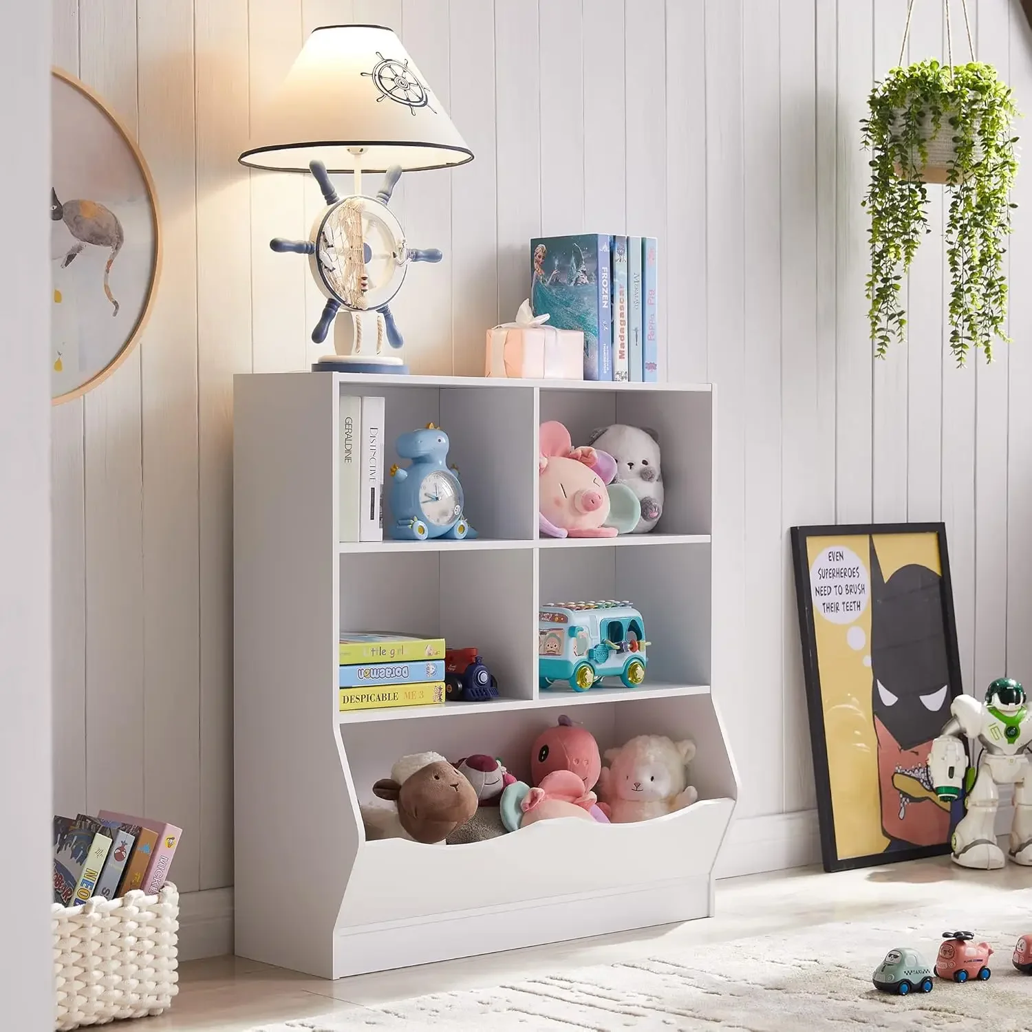 Juguete y almacenamiento, estantería y librería para niños para sala de juegos, dormitorio, rincón de lectura, habitación de niños pequeños, guardería, blanco