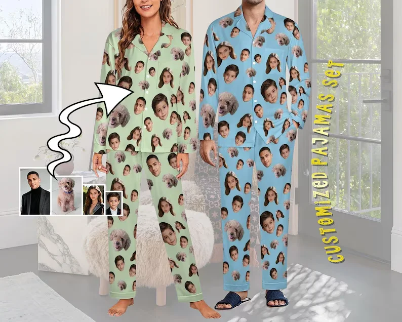 Custom Face Pajama Set,Christmas Pajamas,Personalized Photo Pajamas,Men Women Pajamas Bridal Party Birthday Anniversary Day Gift