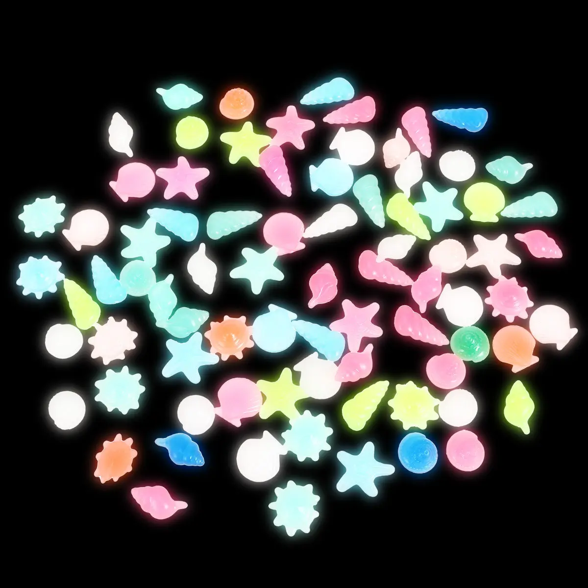 80Pcs Aquarium Decorative Stones Glow in The Dark Resin Pebbles for Fish Tank Garden Pathway Lighting Landscape