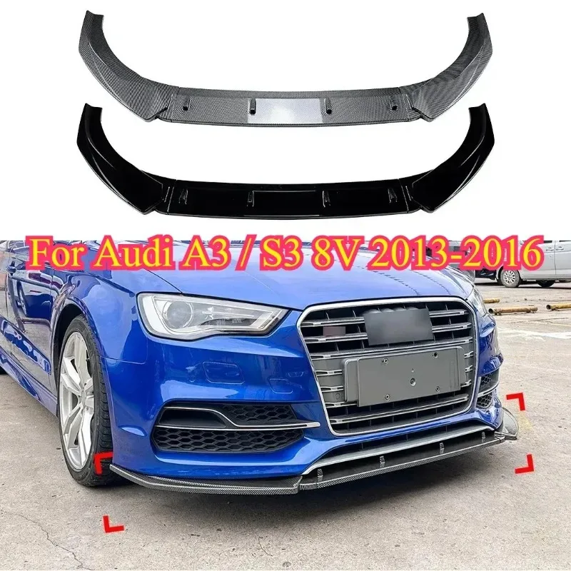 Front Bumper Spoiler Lip Splitter Trim for Audi A3 / S3 8V 2013-2016 Body Kits Front Lip Chin Protector Cover Car Accessories