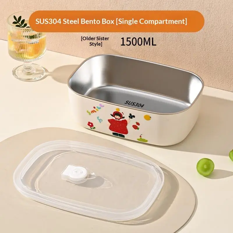 1Pcs Cartoon Pattern Heat Preservation Lunch Box Microwaveable Stainless Steel Partitioned Lunch Box For Student Office Use