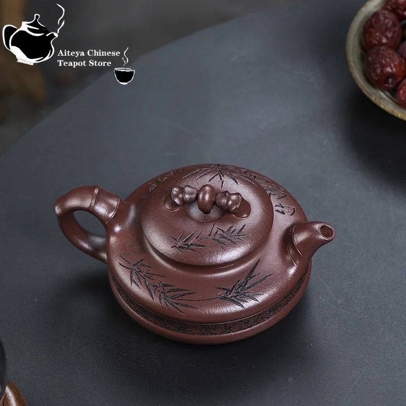 Yixing-Handmade Purple Clay Pot, Huanglongshan Original Mine, Purple Mud Bamboo for Running Kung Fu Tea Set, Chinese Tea Potting