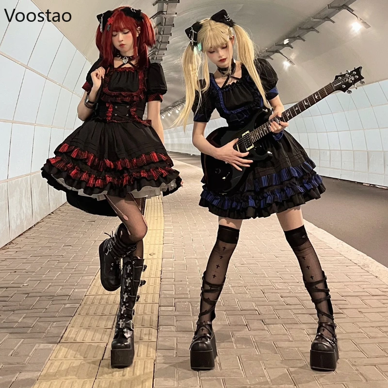 Victorian Gothic Lolita Dress Set Women Vintage Kawaii Lace Ruffles Blouse Princess Party Skirt Harajuku Y2k Grunge Punk Suits