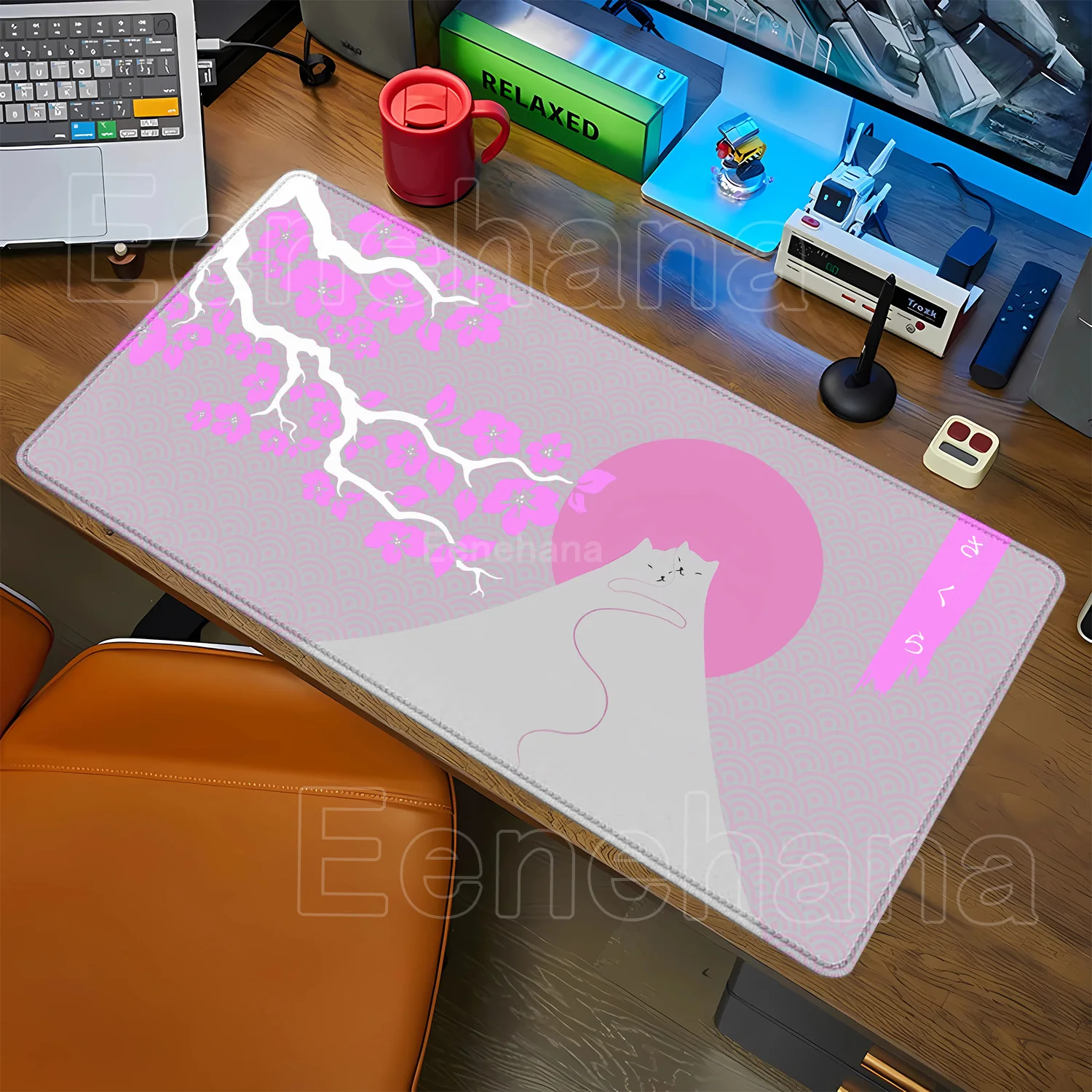 Pink sakura Cherry Blossom wave sun Mount Fuji Cat Japanese Mouse Pad Computer Game Mousepad overlock Keyboard office Desk Mat